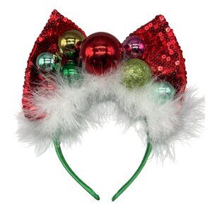 Red Sequin Christmas Ornament balls Headband With Faux Fur Trim one size READ
